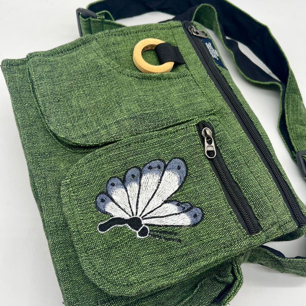 Elegant Green Crossbody Bag with Butterfly Embroidery, Handmade Ethical Bag - Picture 12 of 15